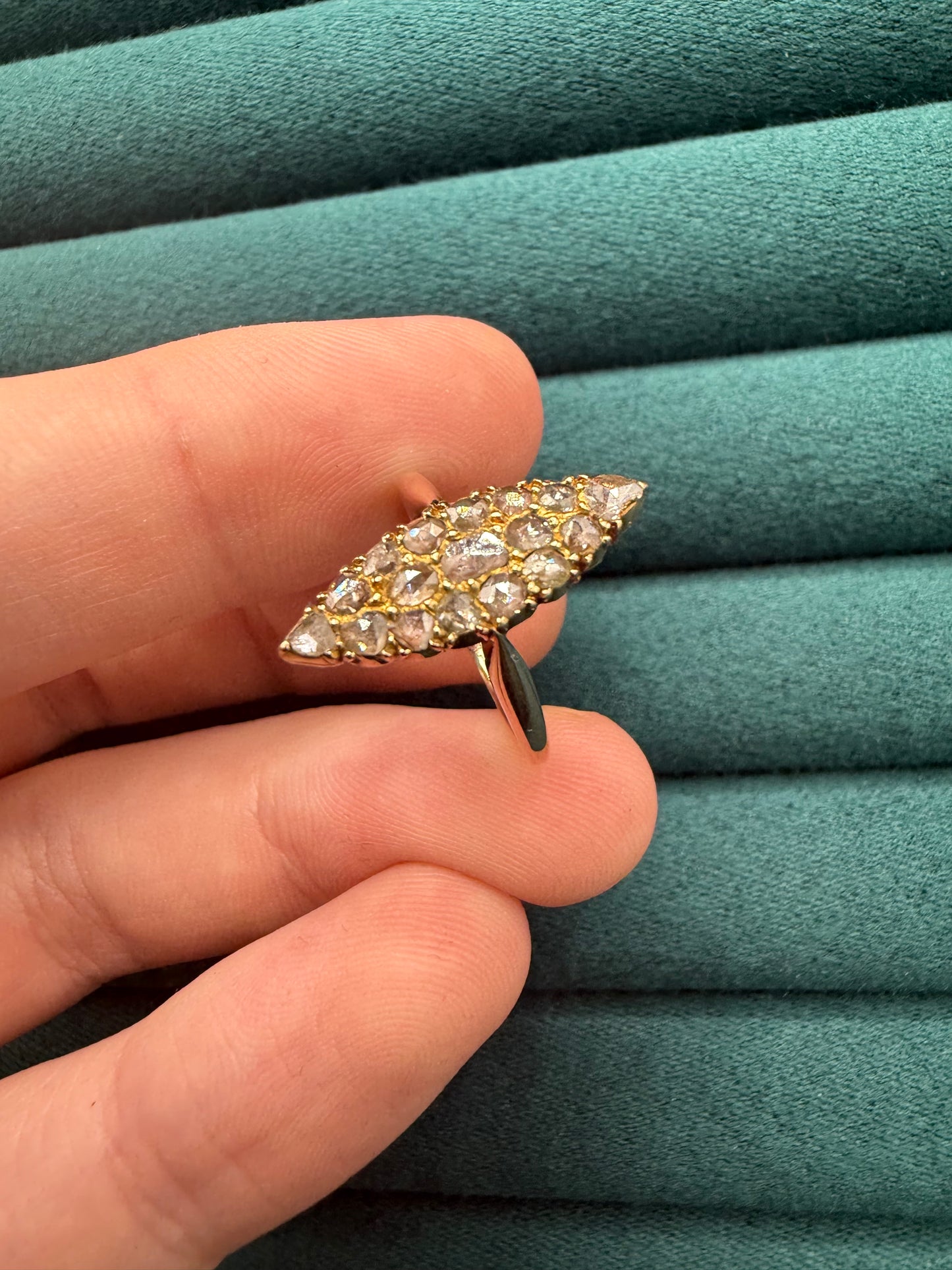 15ct gold rose cut diamond kite shape ring antuiqe