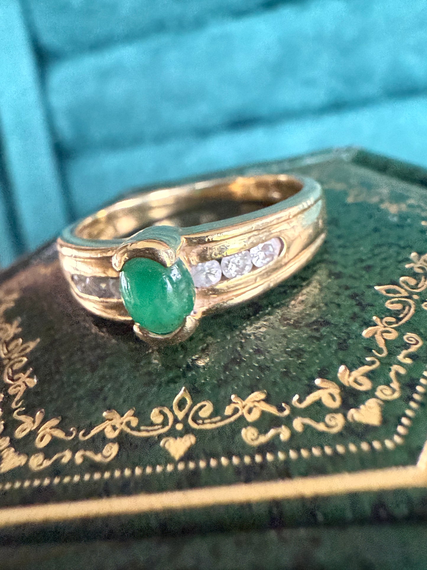 18ct gold cabochon emerald and diamond ring