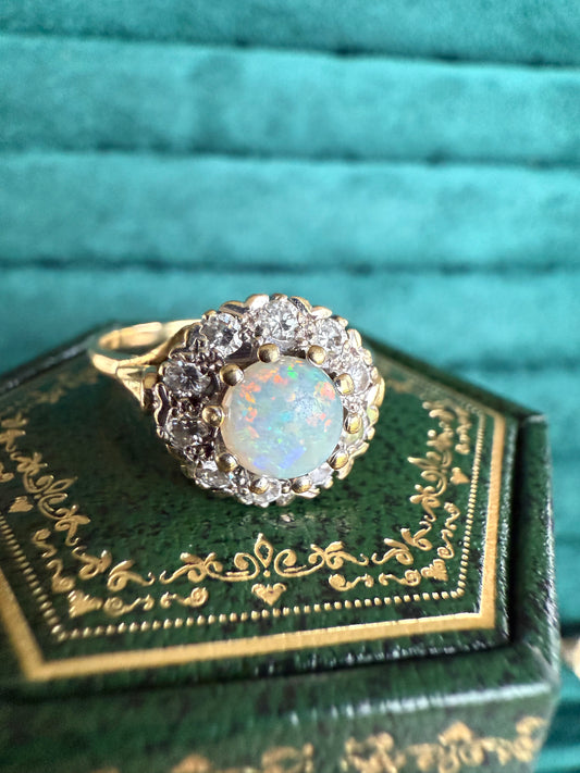 18ct gold opal and diamond cluster ring