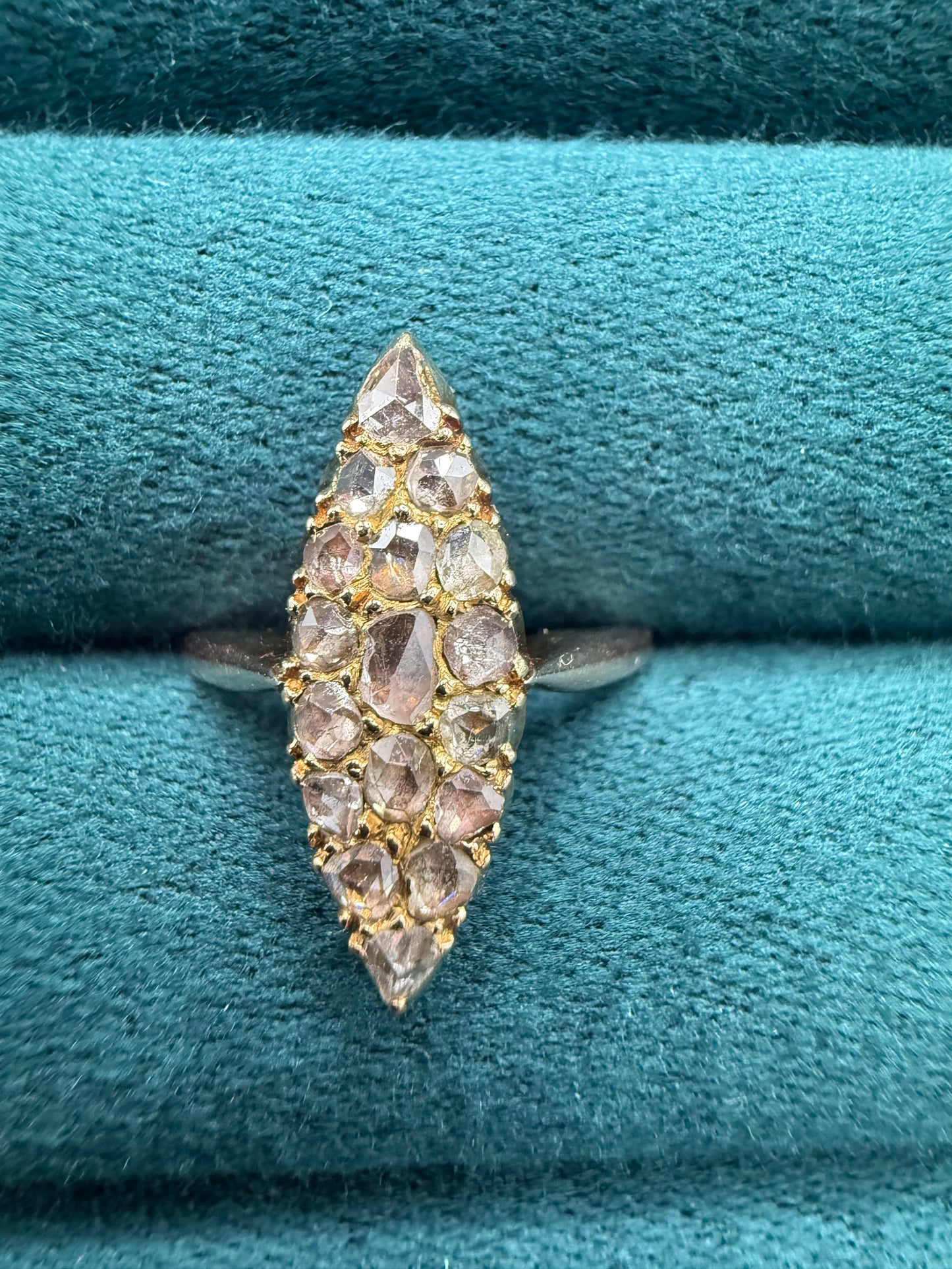 15ct gold rose cut diamond kite shape ring antuiqe