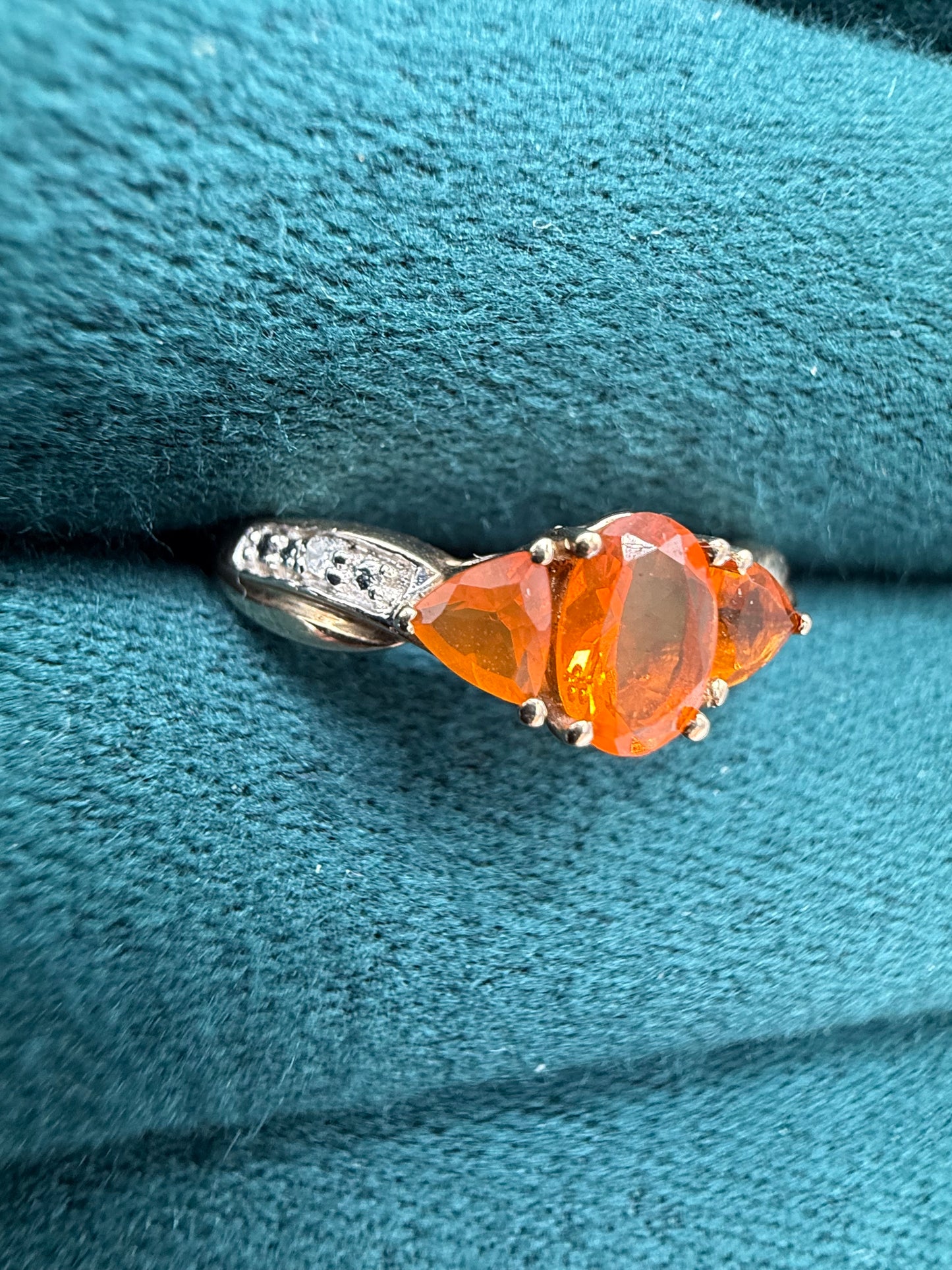 9ct gold fire opal and diamond ring