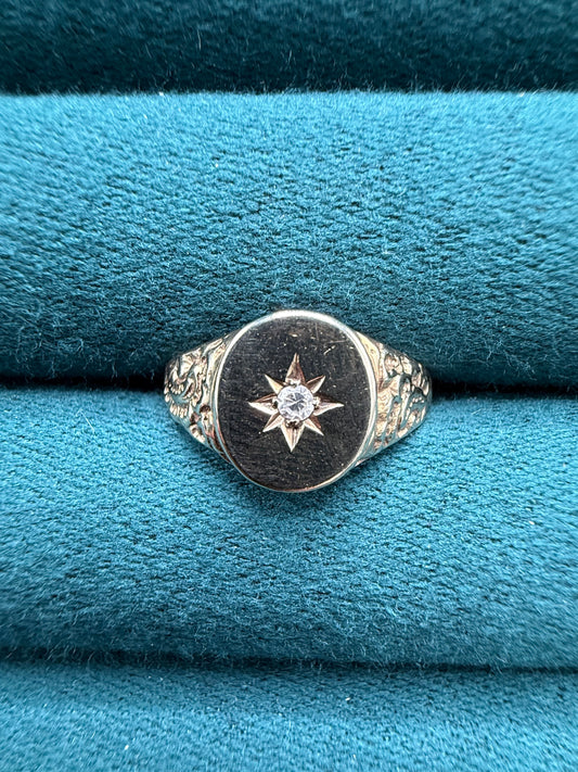 9ct gold diamond signet ring
