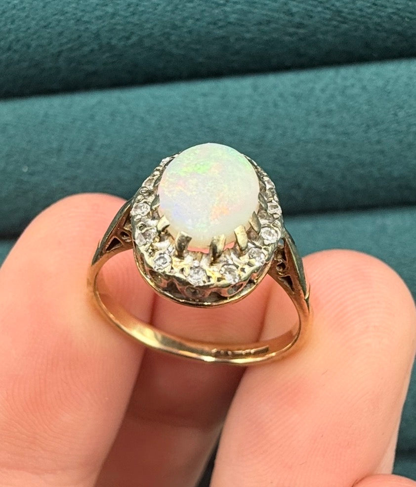 9ct gold opal and diamond ring