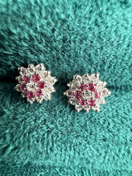 9ct gold diamond and ruby earrings