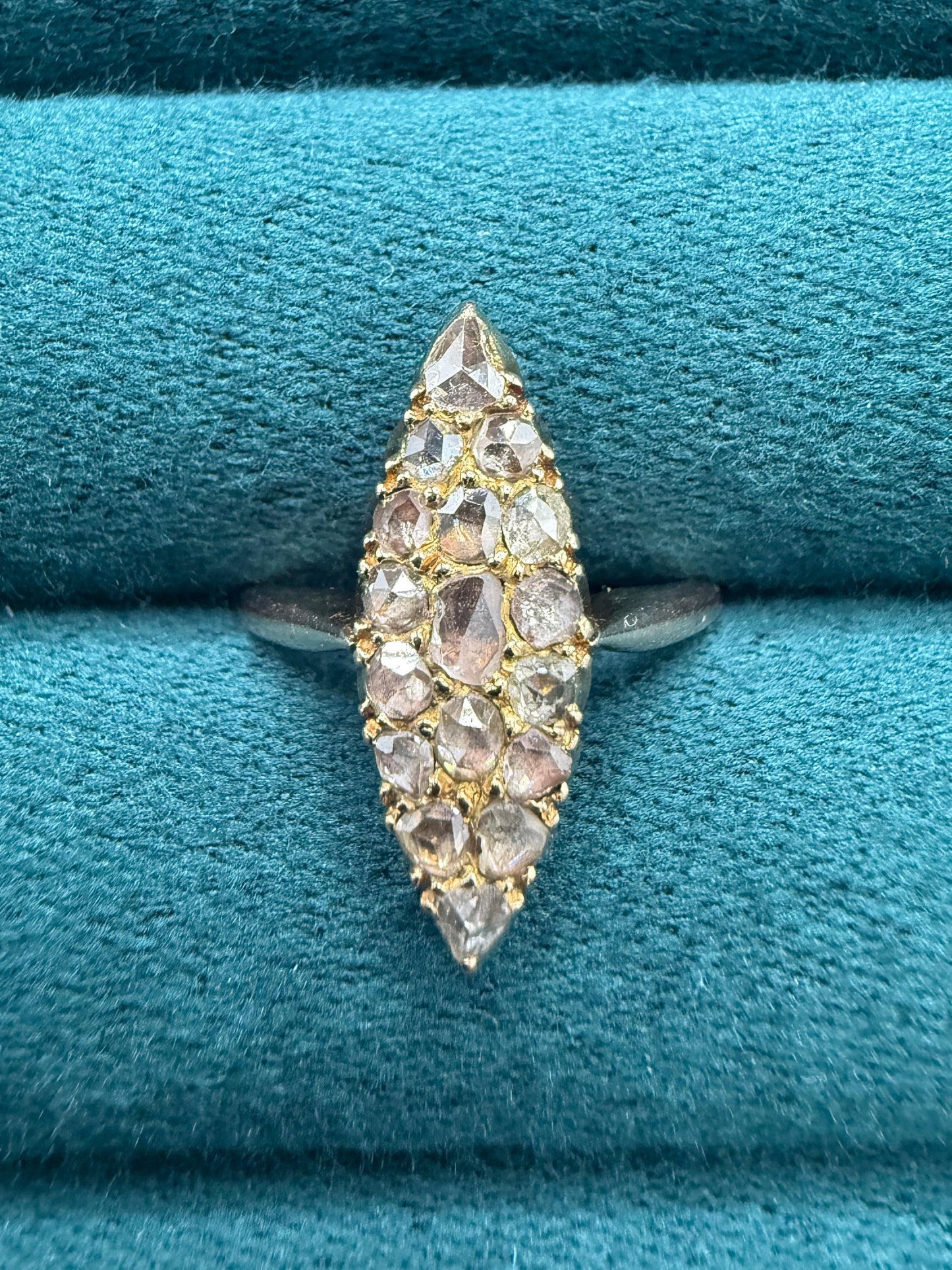 15ct gold rose cut diamond kite shape ring antuiqe