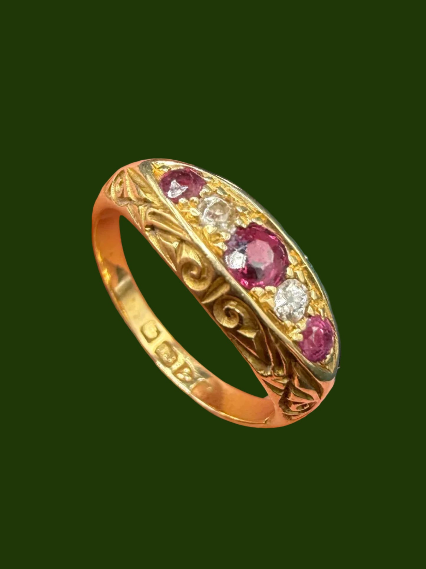 18ct gold antique ruby and diamond boat ring size M