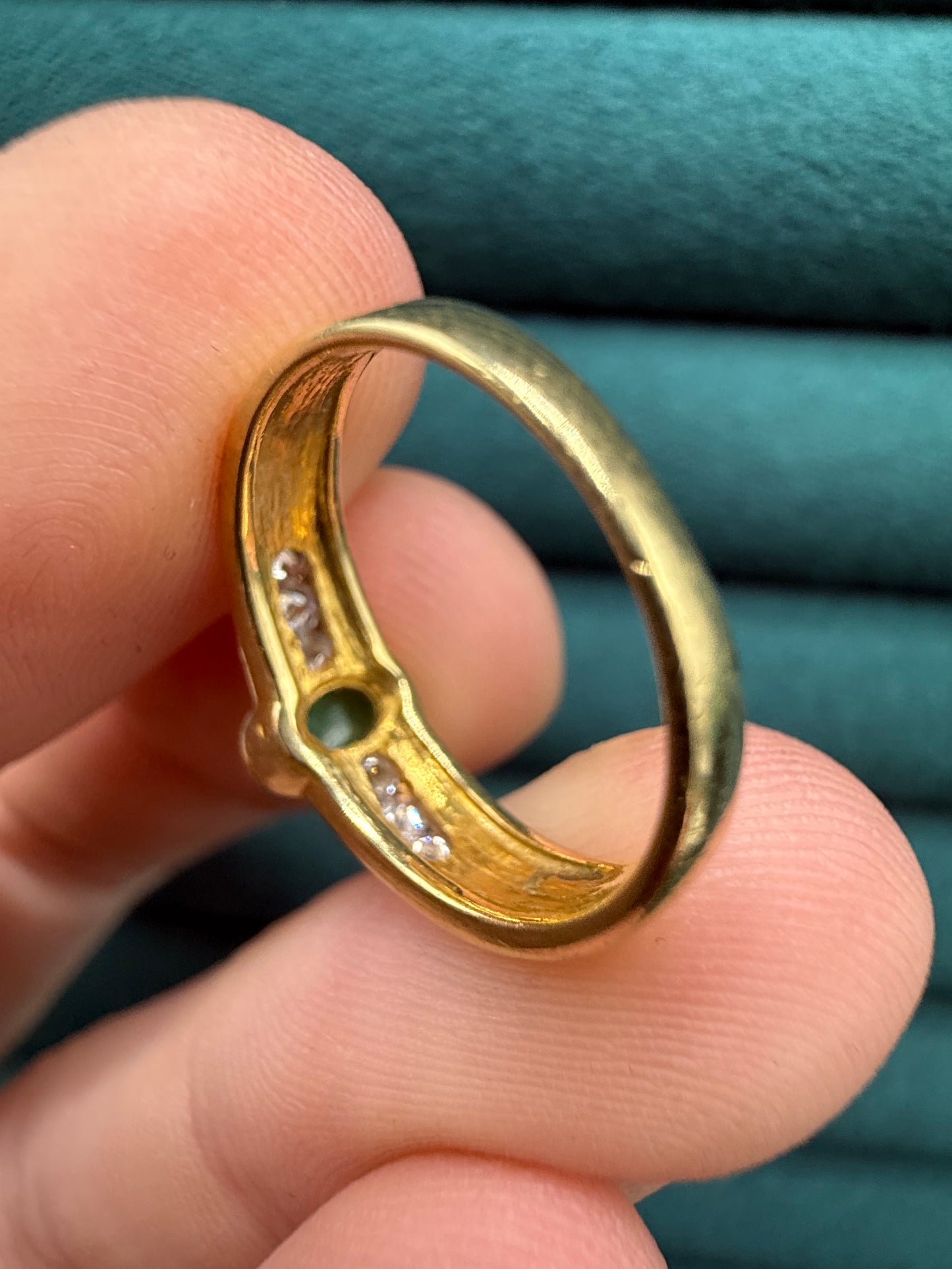 18ct gold cabochon emerald and diamond ring