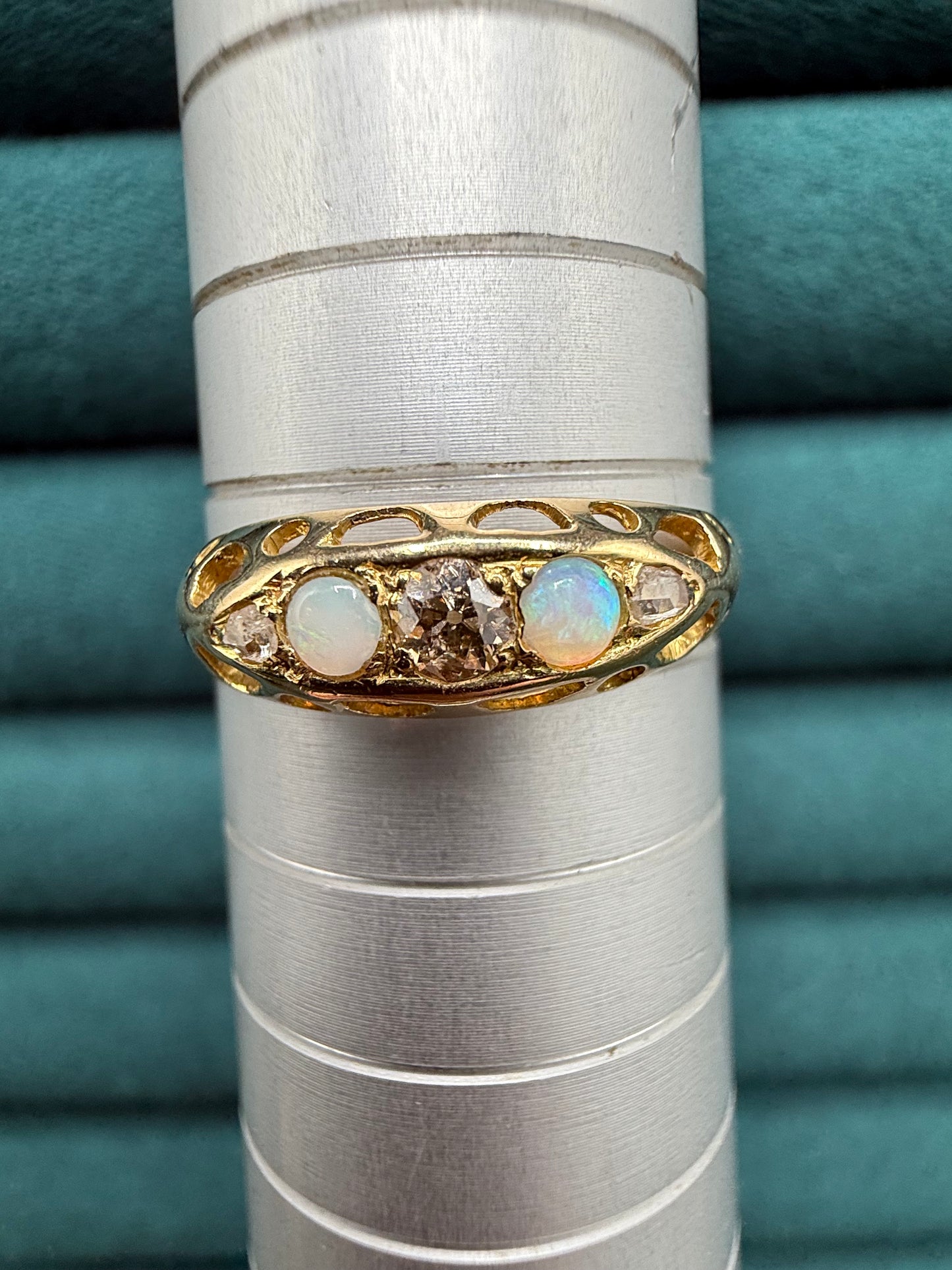 18ct gold antique opal and diamond boat ring