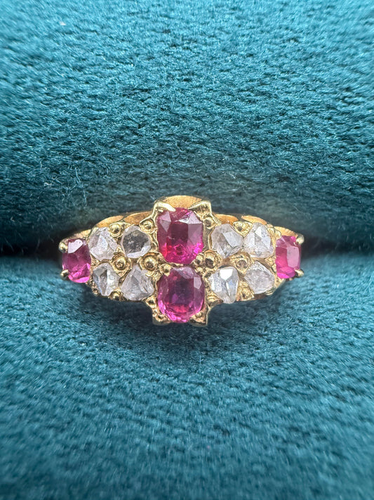 18ct gold Ruby and rose cut diamond ring antuiqe