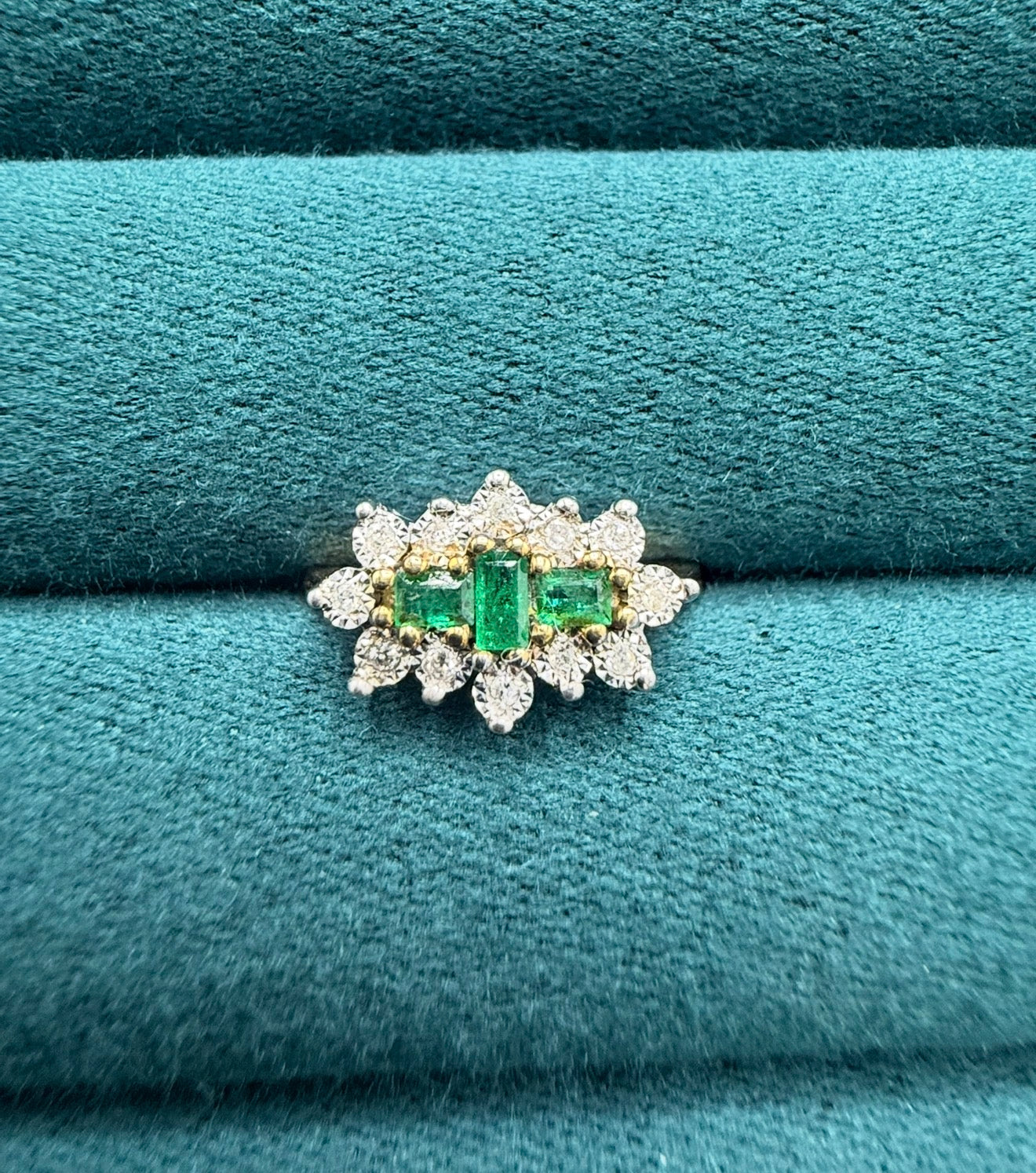 9ct gold emerald and diamond ring