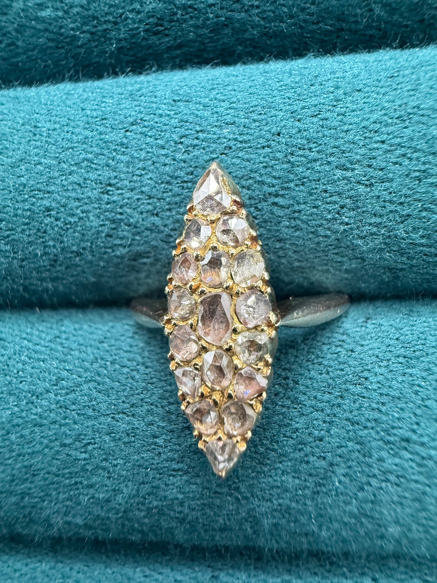 15ct gold rose cut diamond kite shape ring antuiqe