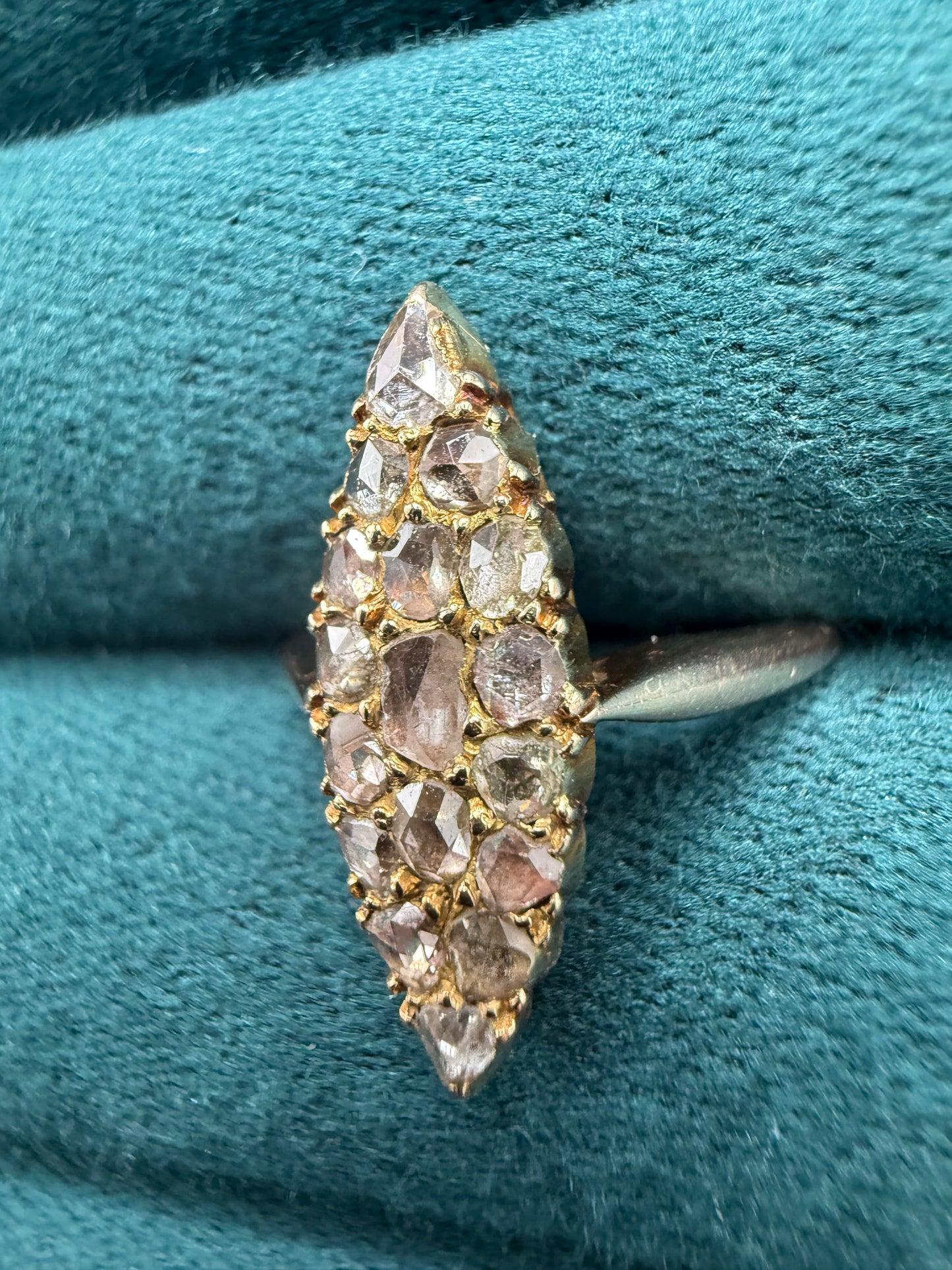 15ct gold rose cut diamond kite shape ring antuiqe
