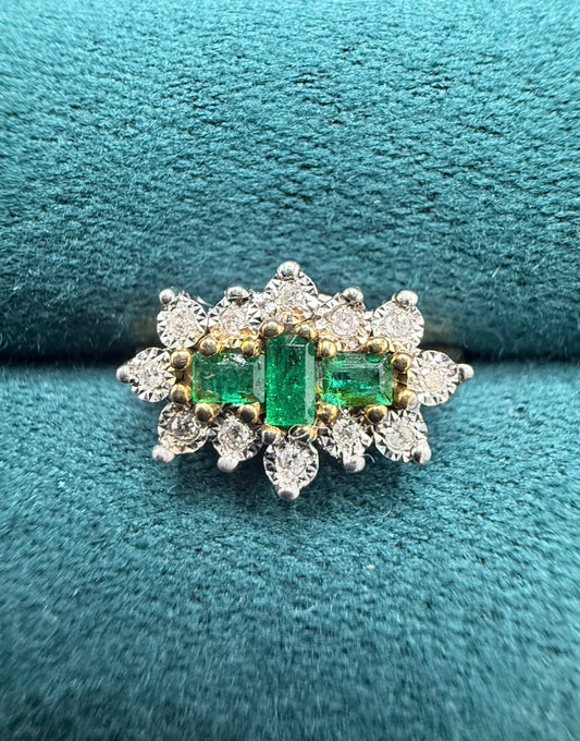 9ct gold emerald and diamond ring