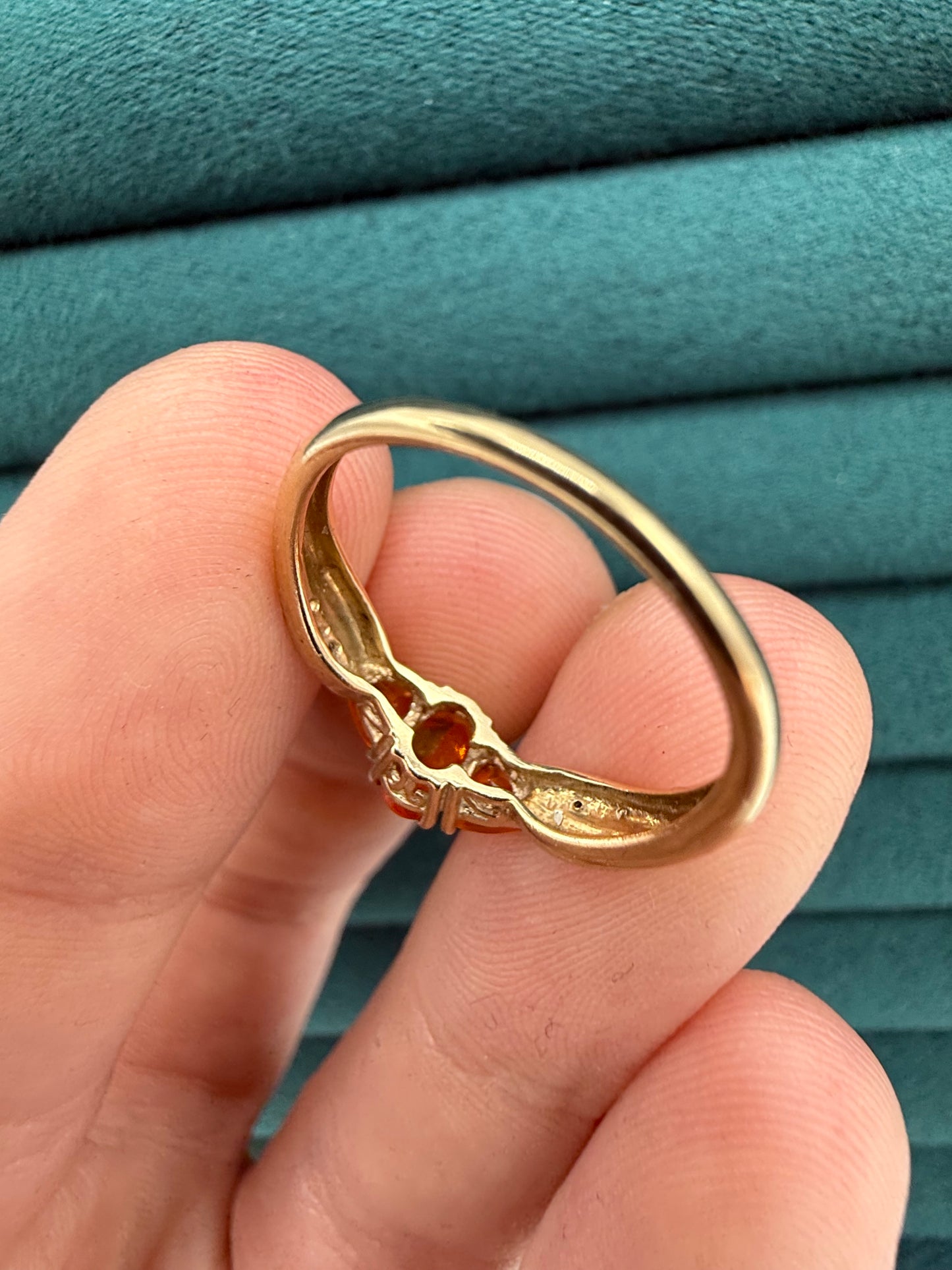 9ct gold fire opal and diamond ring