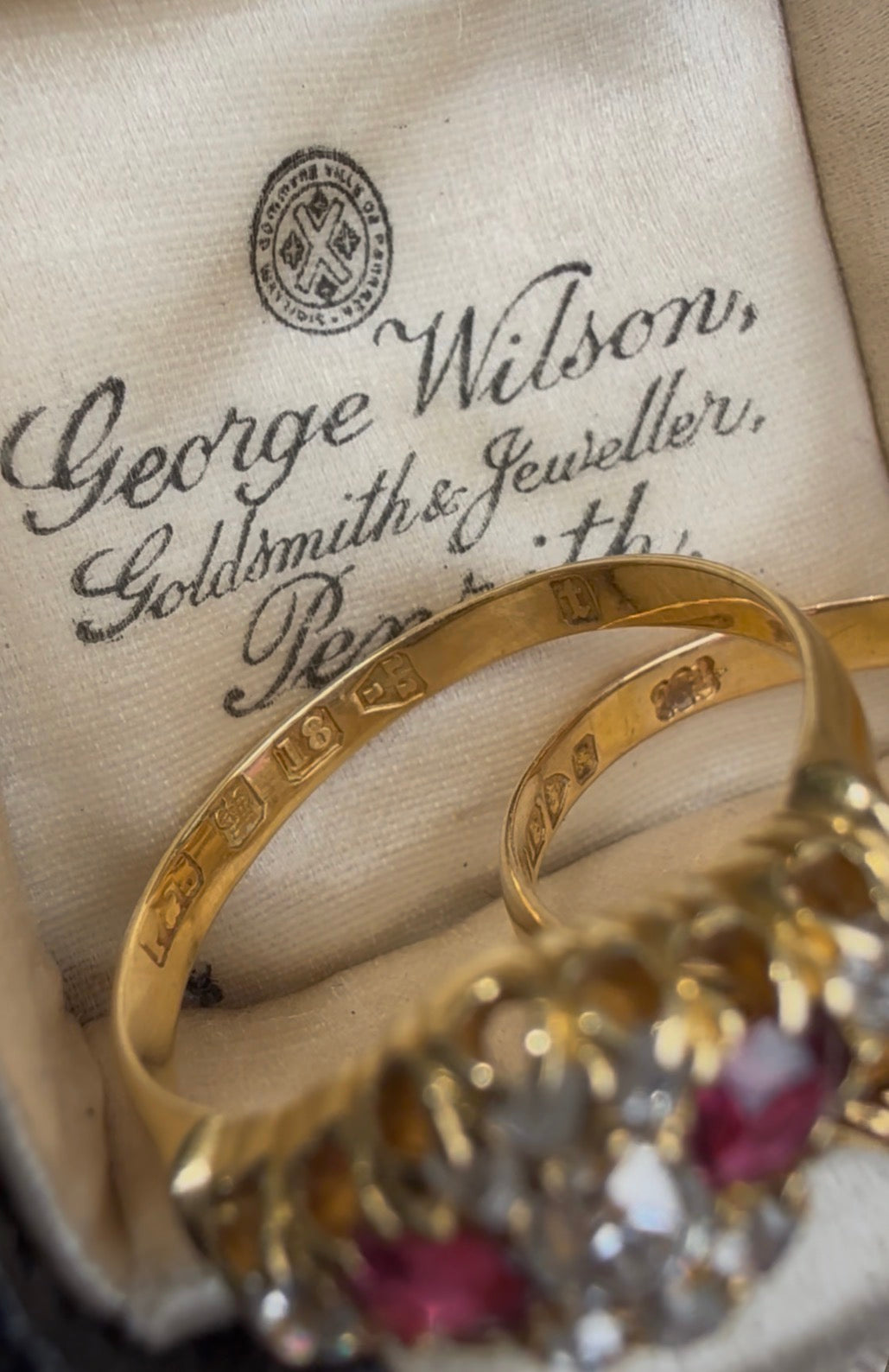 18ct gold antique ruby and old cut diamond boat ring