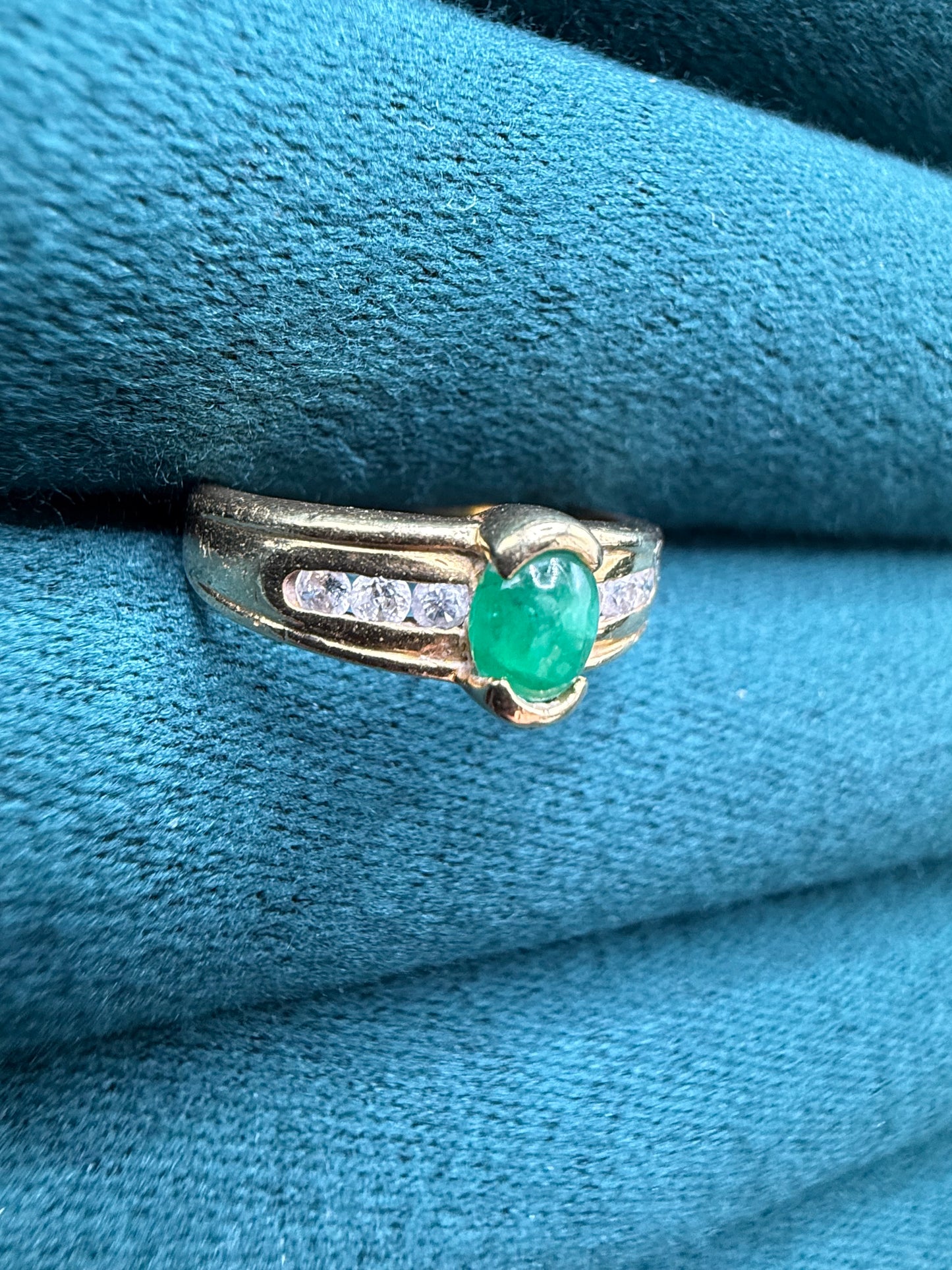18ct gold cabochon emerald and diamond ring