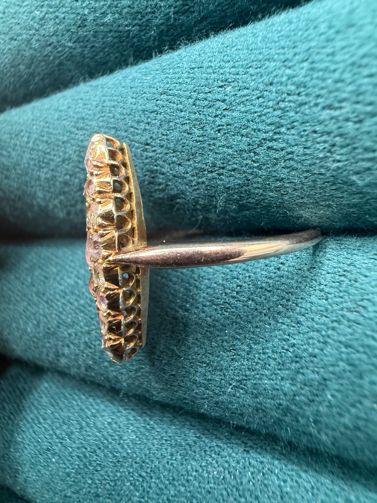 15ct gold rose cut diamond kite shape ring antuiqe