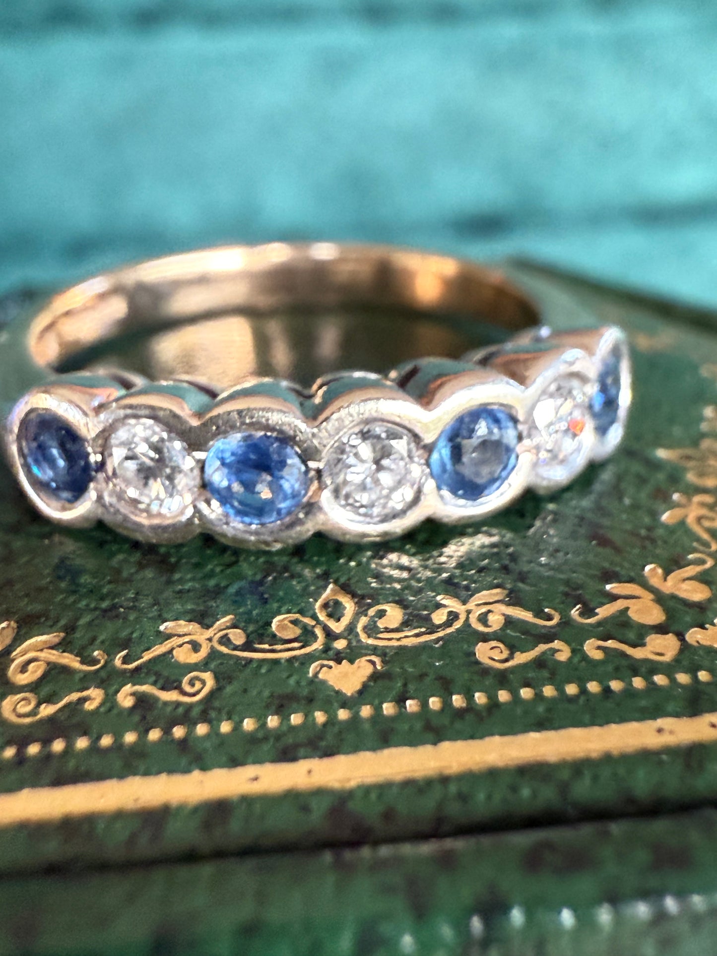 9ct gold sapphire and diamond band ring