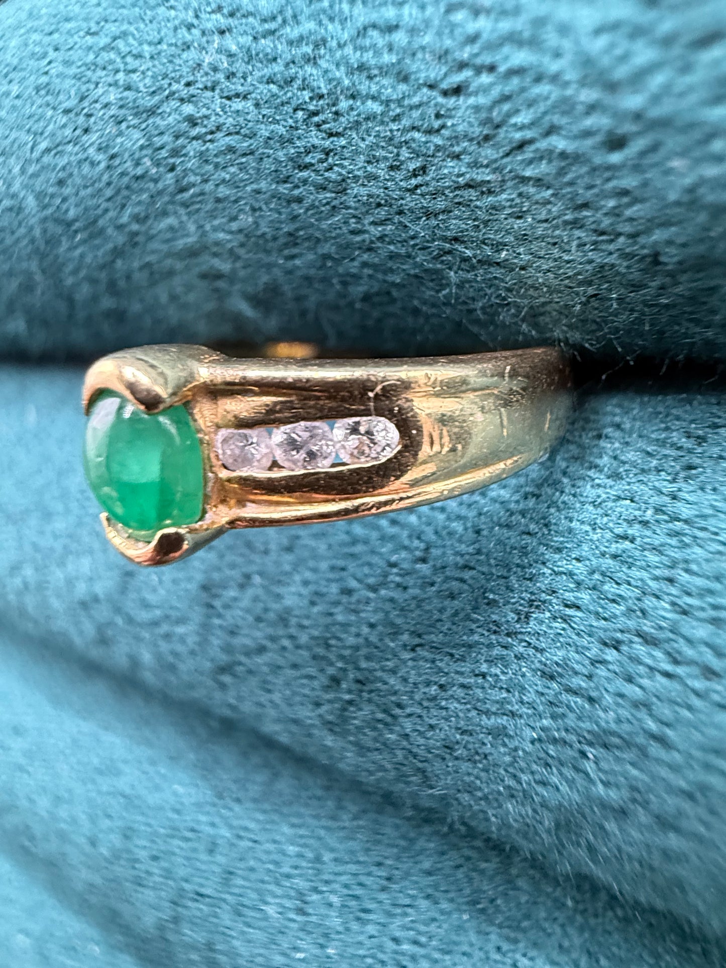 18ct gold cabochon emerald and diamond ring