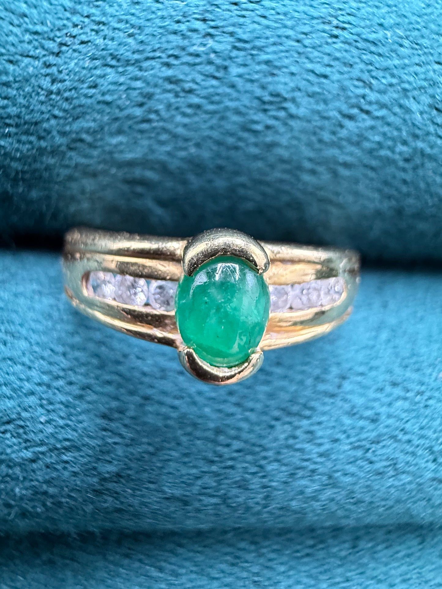 18ct gold cabochon emerald and diamond ring