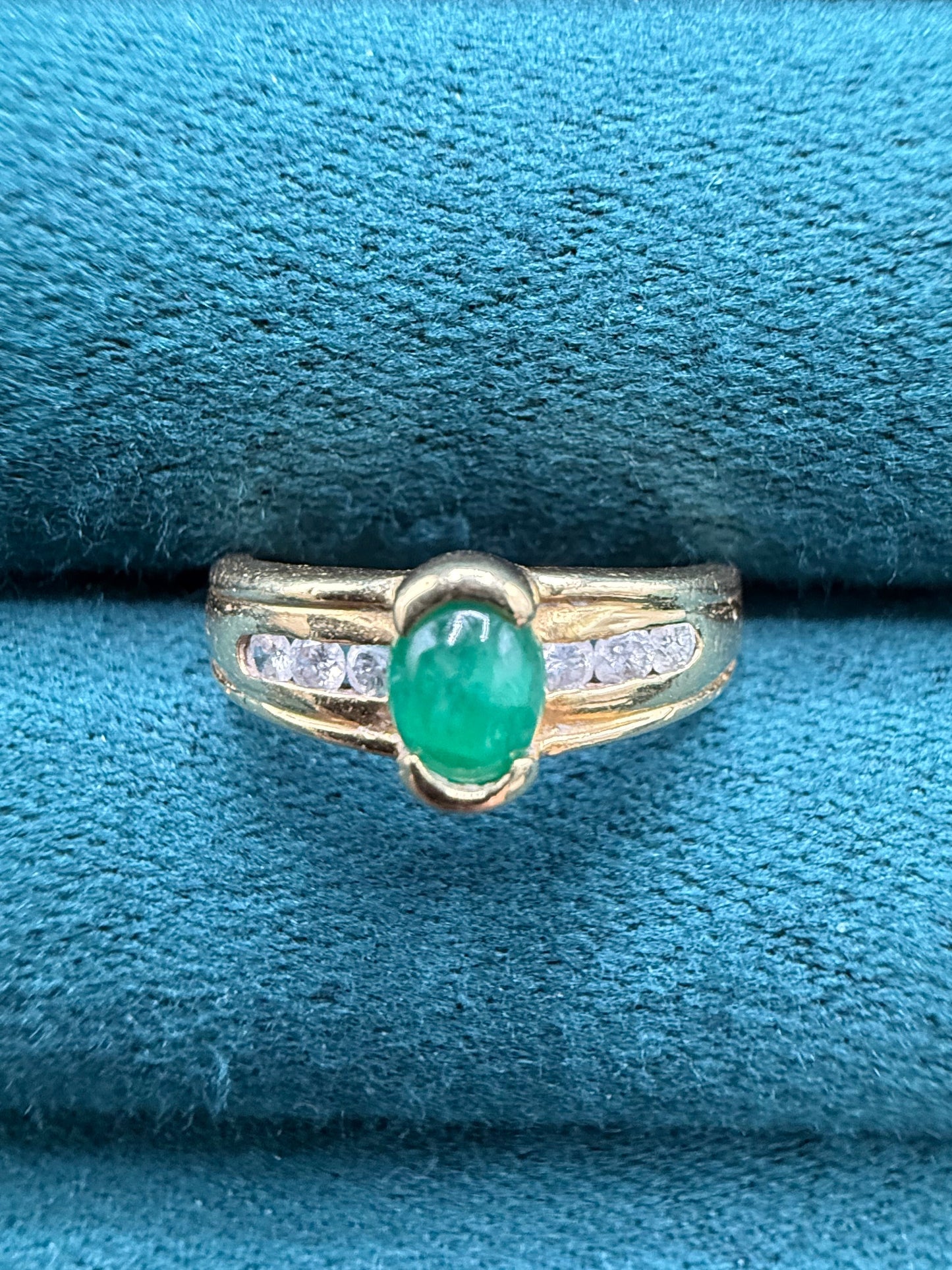 18ct gold cabochon emerald and diamond ring