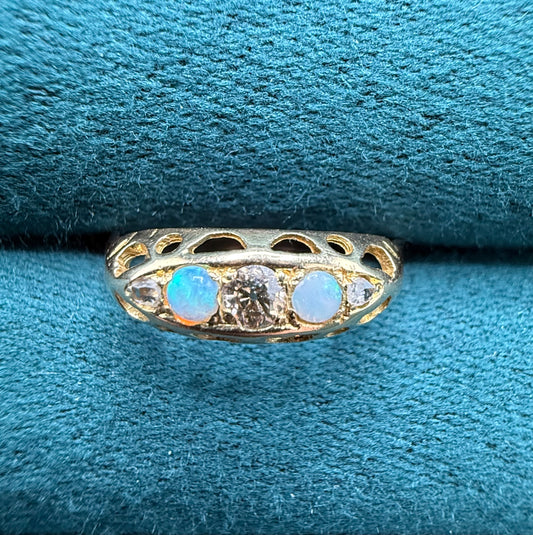 18ct gold antique opal and diamond boat ring