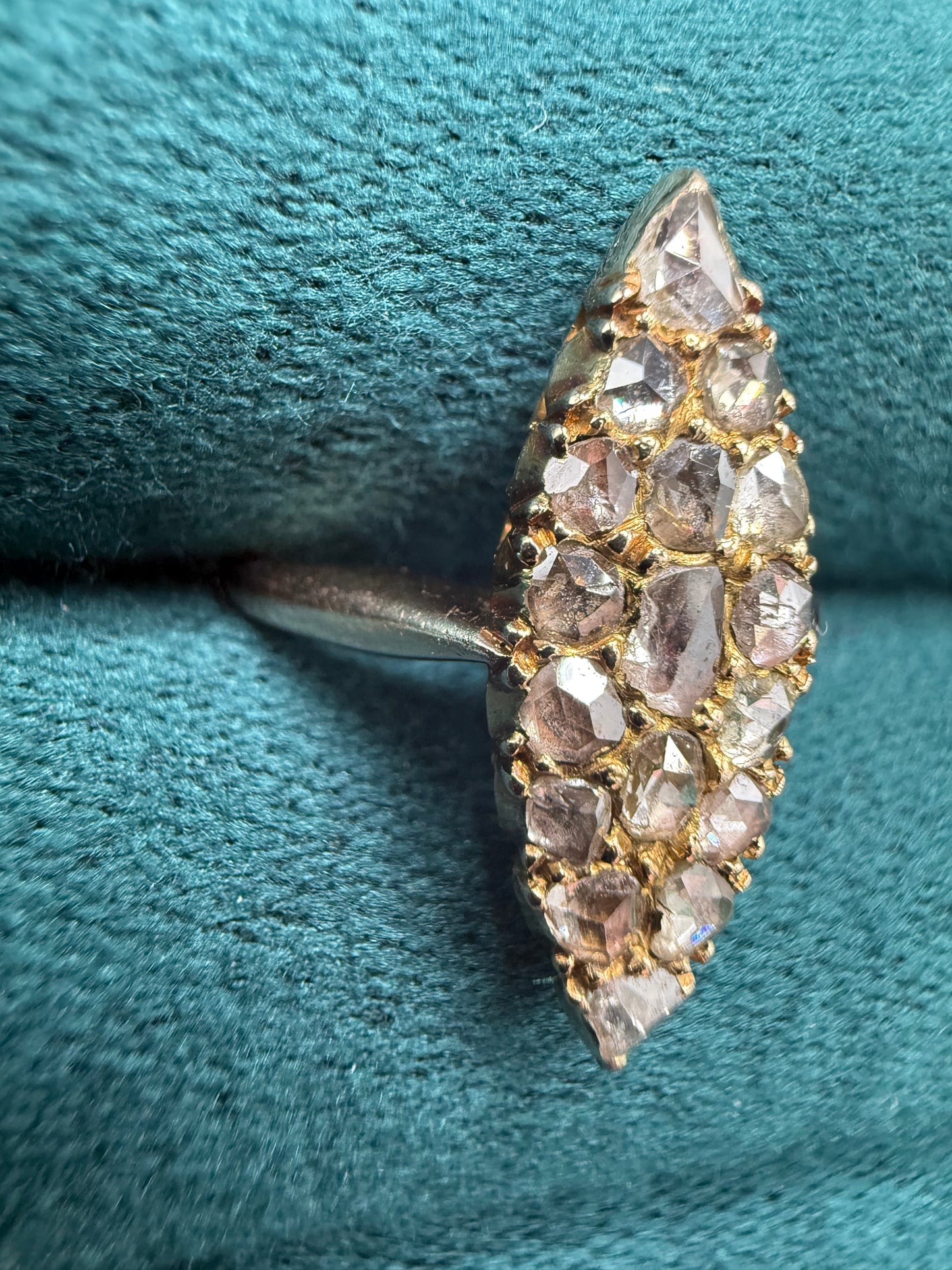 15ct gold rose cut diamond kite shape ring antuiqe