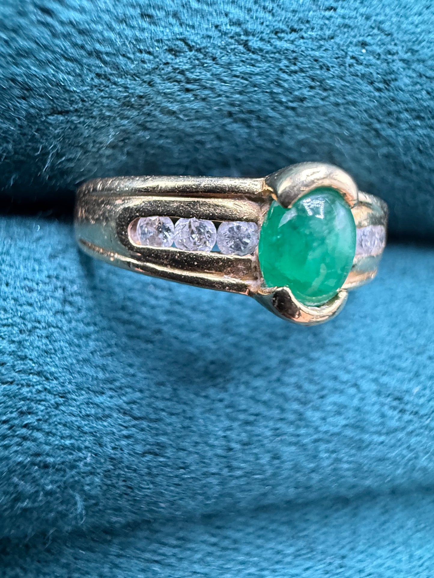 18ct gold cabochon emerald and diamond ring