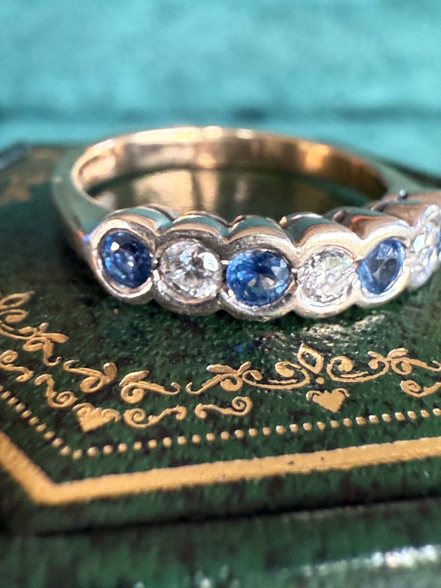 9ct gold sapphire and diamond band ring