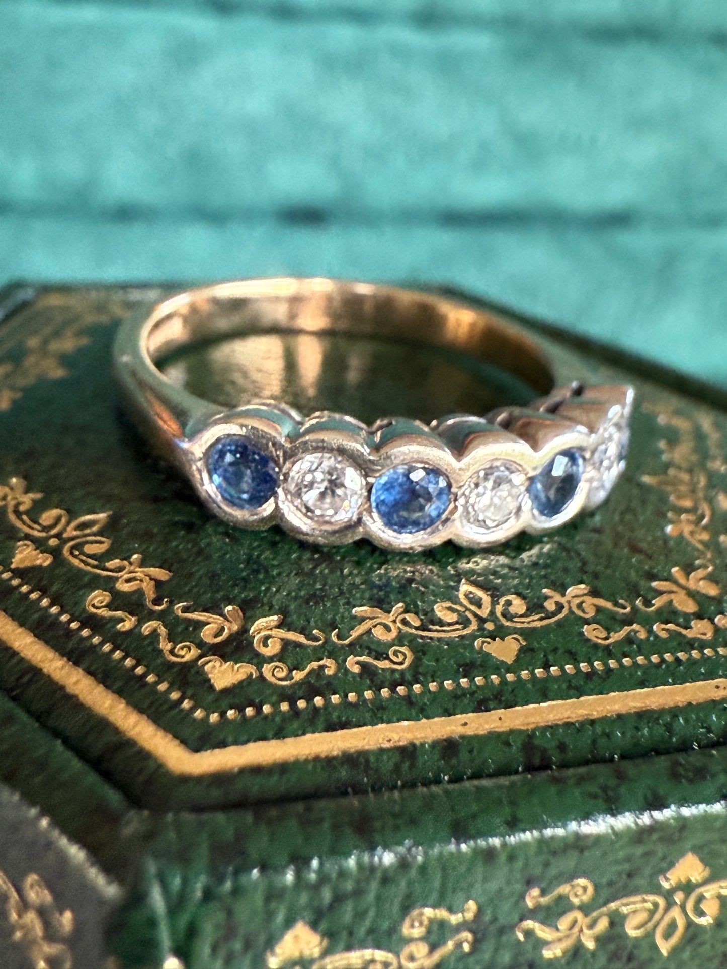 9ct gold sapphire and diamond band ring
