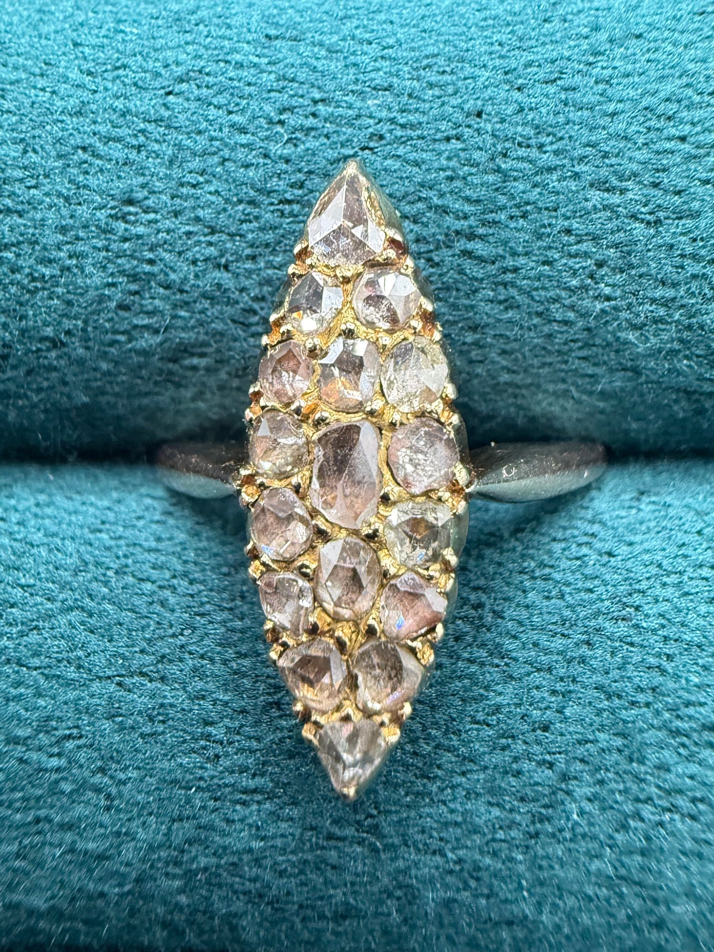 15ct gold rose cut diamond kite shape ring antuiqe