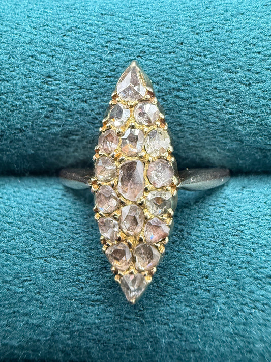 15ct gold rose cut diamond kite shape ring antuiqe