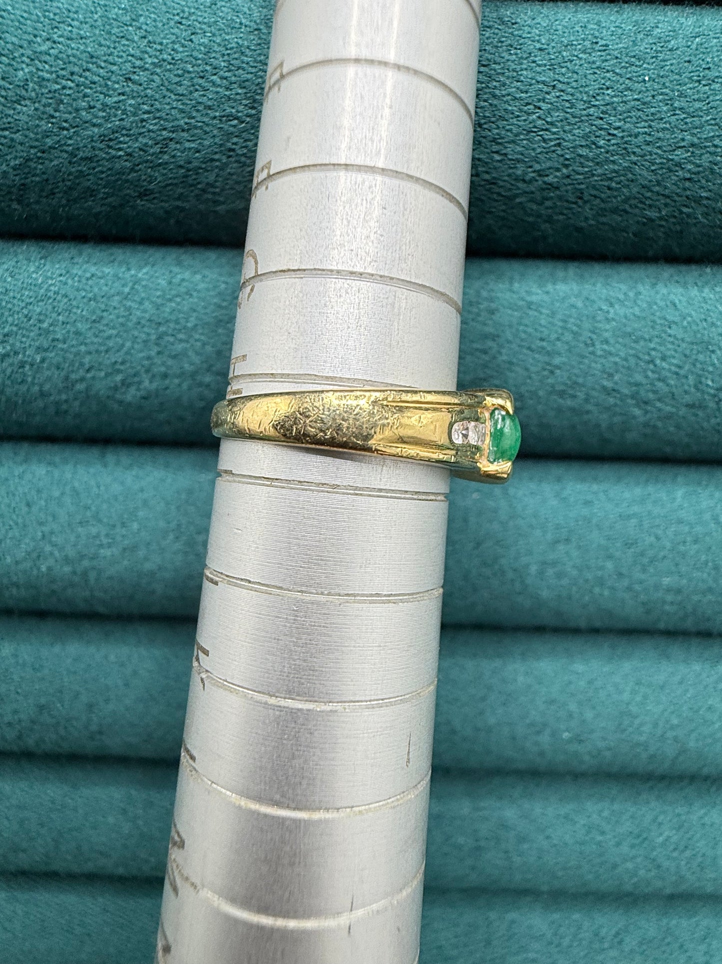 18ct gold cabochon emerald and diamond ring