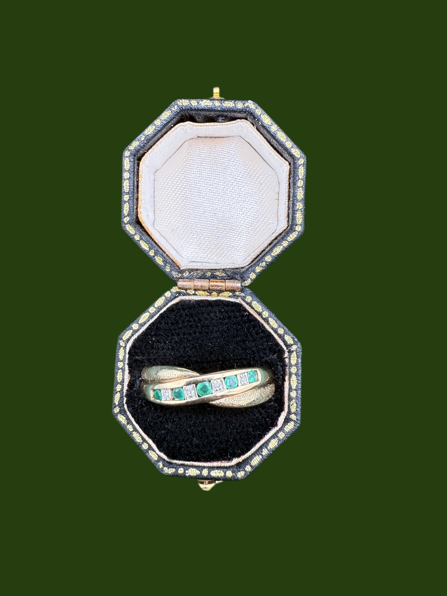 9ct gold emerald and diamond brushed band ring
