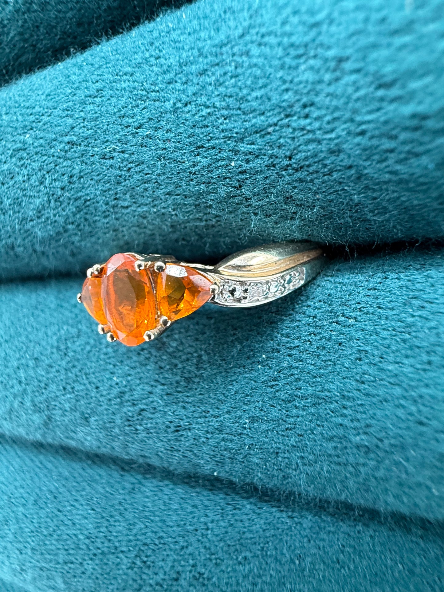 9ct gold fire opal and diamond ring