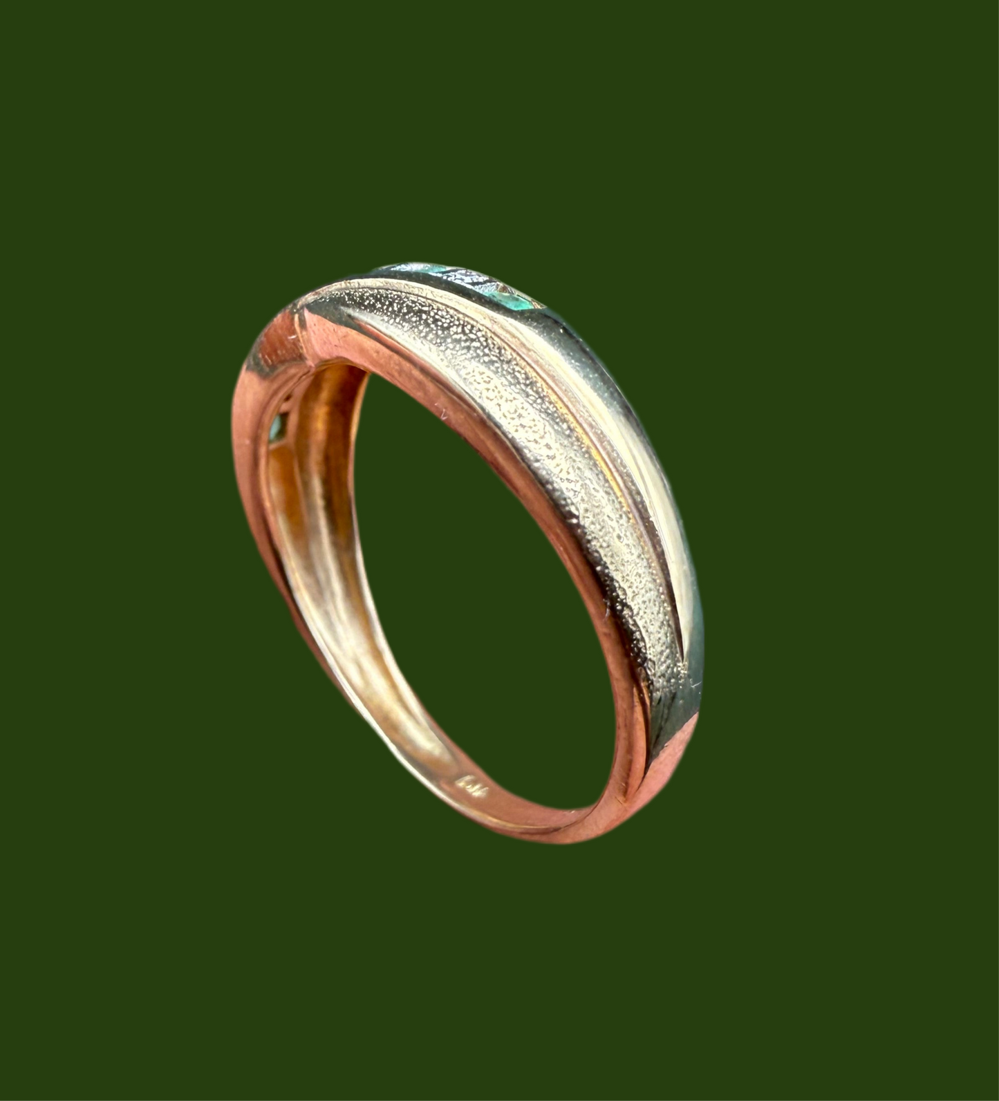 9ct gold emerald and diamond brushed band ring