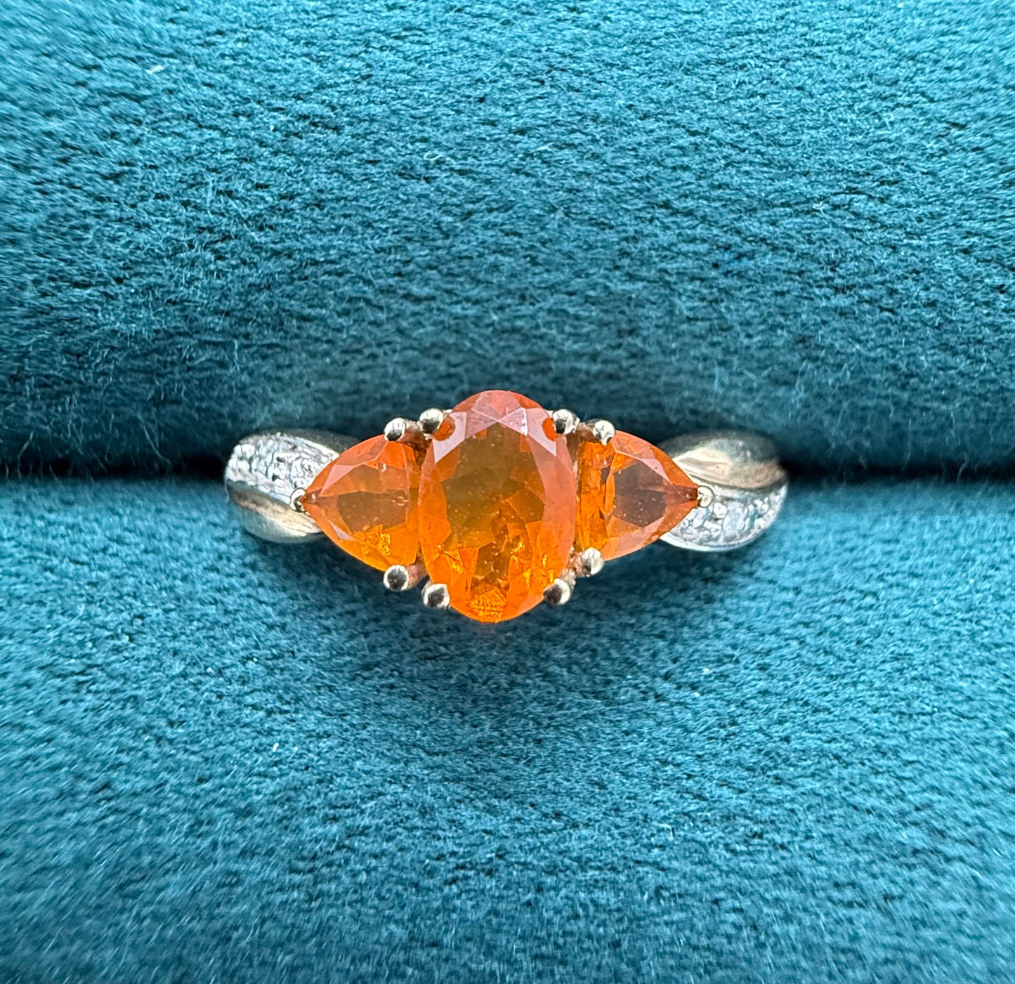 9ct gold fire opal and diamond ring
