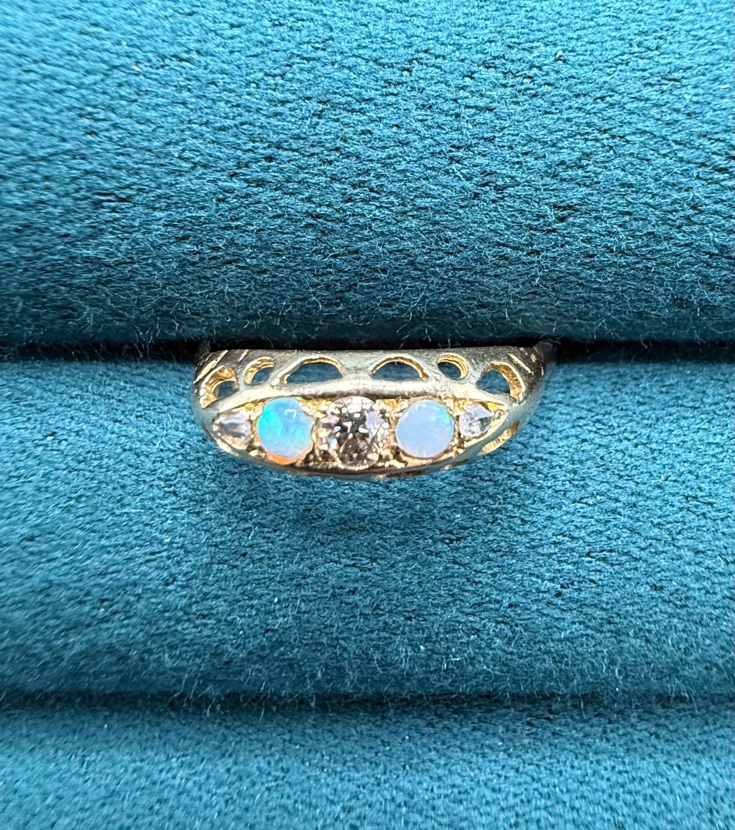 18ct gold antique opal and diamond boat ring