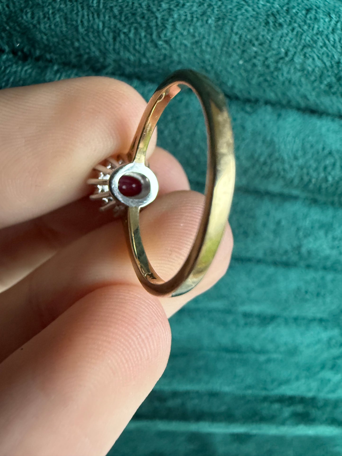 9ct gold ruby and diamond halo ring