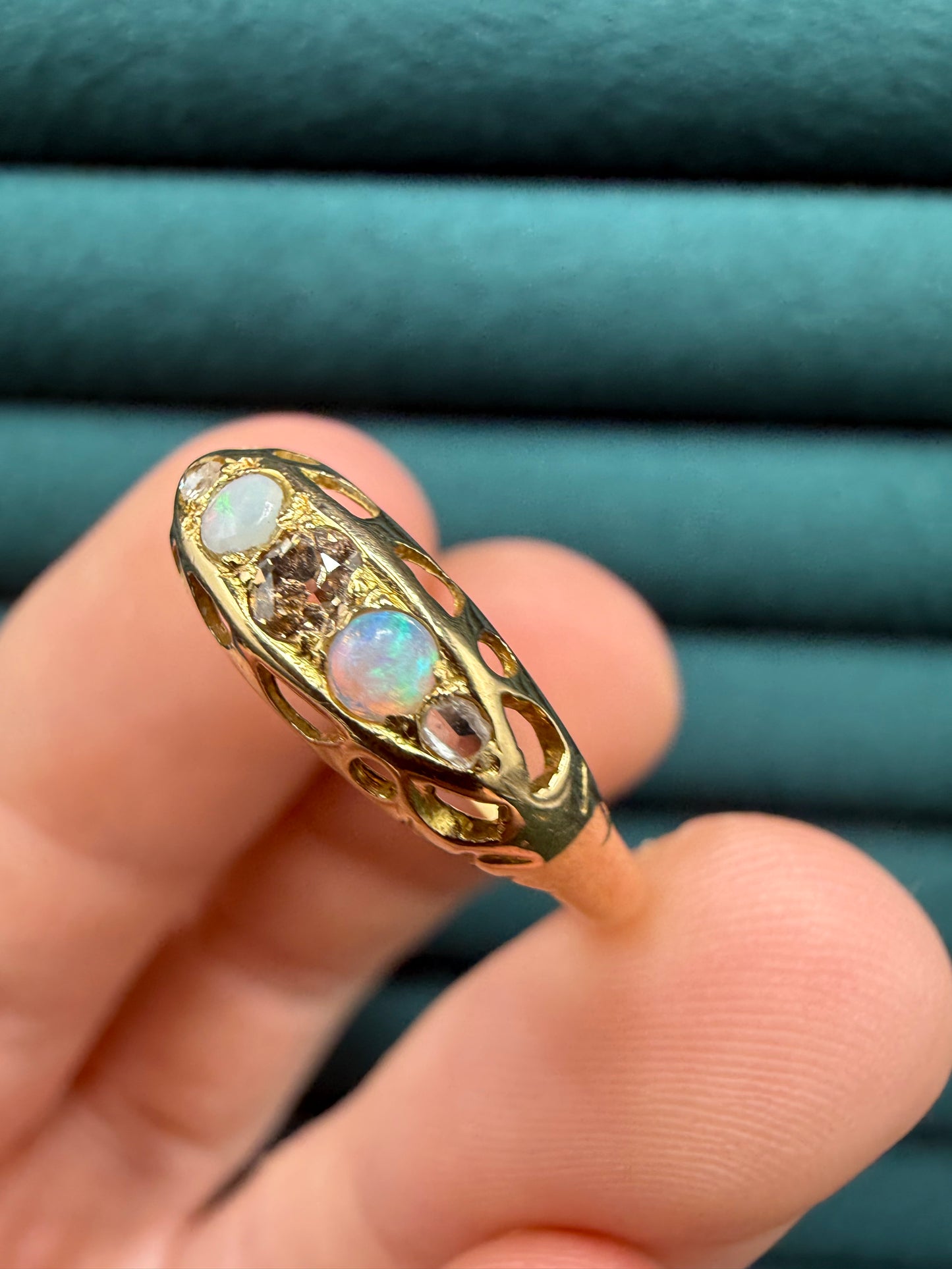 18ct gold antique opal and diamond boat ring