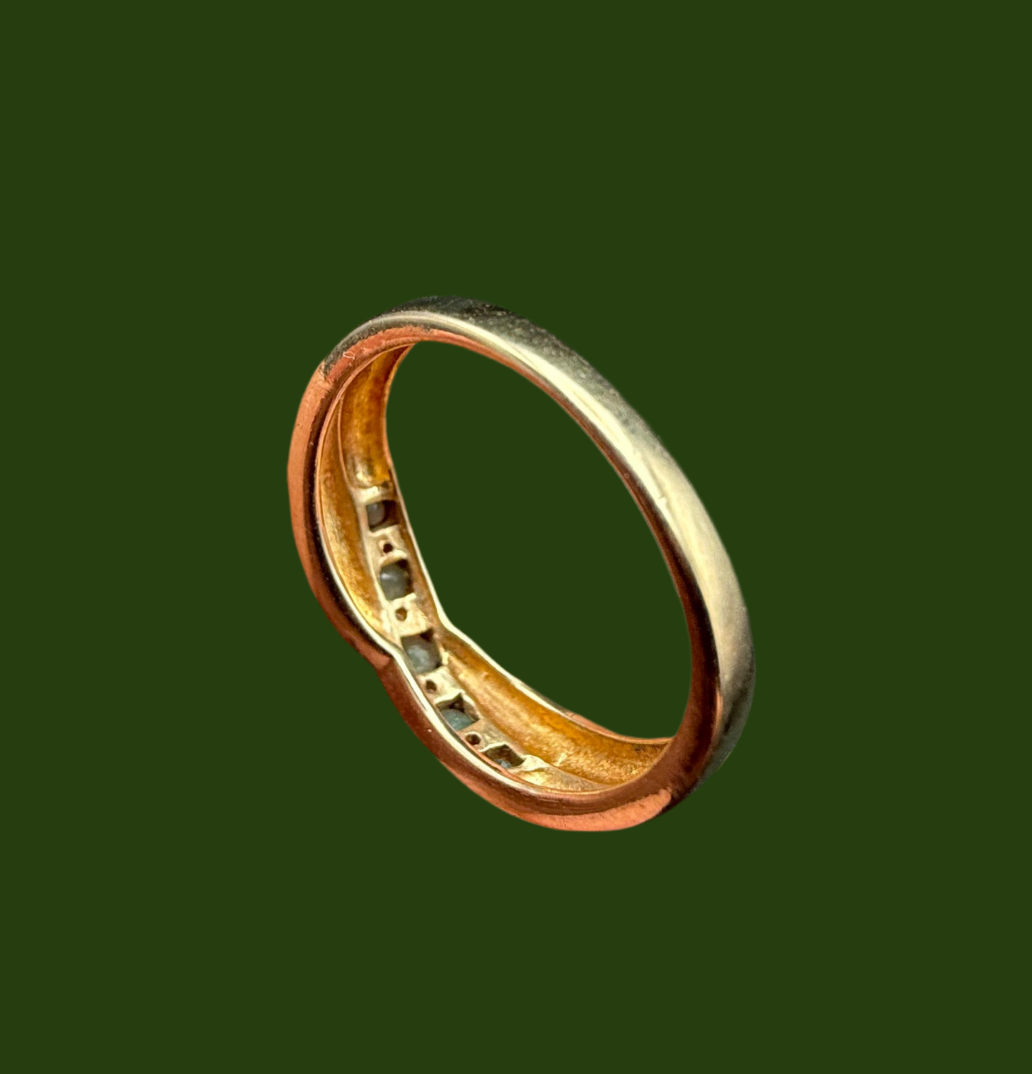 9ct gold emerald and diamond brushed band ring
