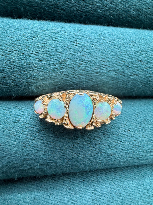 9ct gold opal 5 stone ring