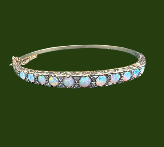 9ct gold opal and diamond bangle size